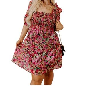 Very J Vibrant Floral Taffeta Baby Doll Mini Dress Size 2X NEW